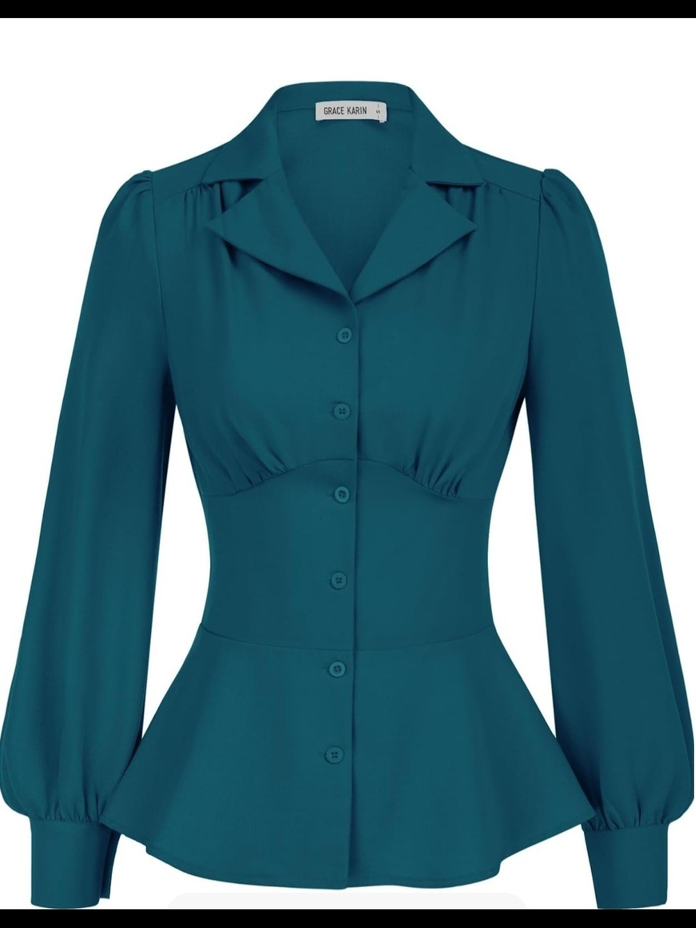 Grace Karin Shirt Top Blouse. Tailored & Feminine. Teal Like New! Size M (6-8).